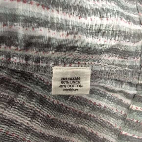 Voloshin Striped Embroidered Detail Shift Midi Dress Linen Cotton Blend Sz Large - Picture 11 of 15